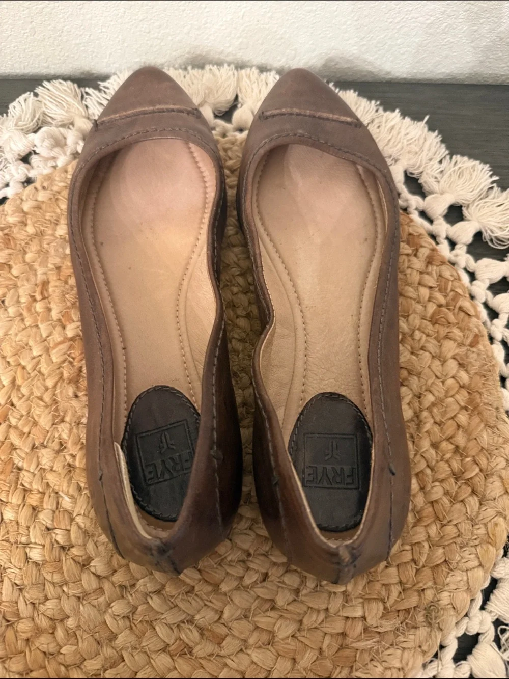Frye Regina Pointy Toe Ballet Flats Cognac Brown Leather Shoes 8M 7200044